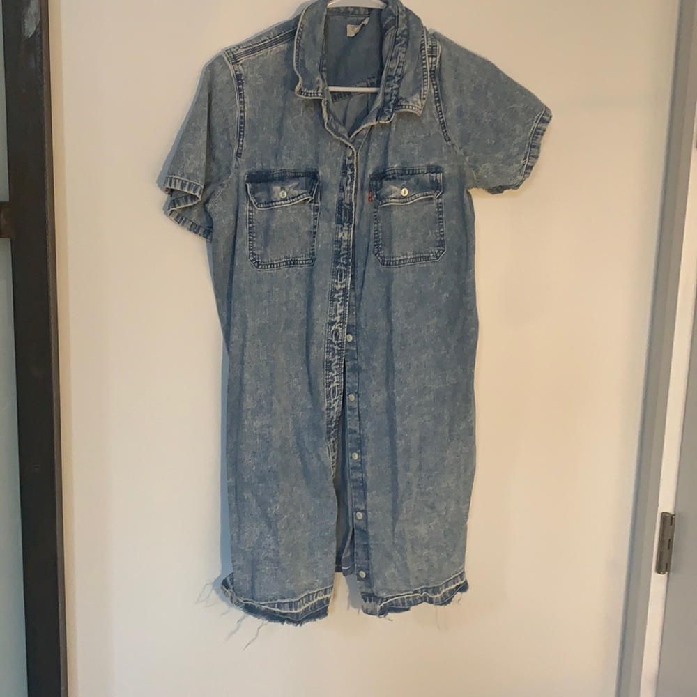 Levi’s denim dress with raw hem